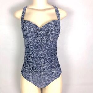 Nip Tuck Swim Slimming One-Piece Blue and White Size 6